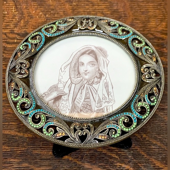 Kingfisher Road Ornate Colored Rhinestone Beaded Patinated Metal Picture Frame - Picture 11 of 16